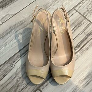 Marc Fisher “My Melissa” Peeptoe Slingback Stiletto Heel Sandals in Nude